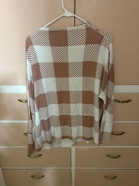 Maurices Cream and Tan Buffalo Check Crew Neck Sweater